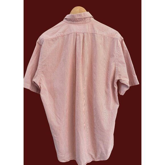 Y2K Ralph Lauren Red White Seersucker Striped Short Sleeve Button-Down Shirt Med - Picture 3 of 9